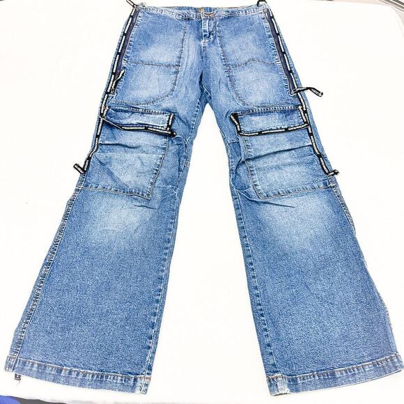 Marithe Francois Girbaud Cargo Pant Y2K Vintage Denim Jeans Wide Leg Size 30 - Picture 2 of 10